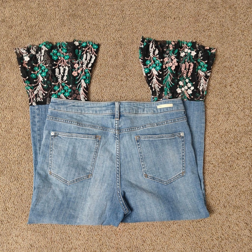 Pilcro And The Letterpress Pants Womens 31 Blue Flare Floral‎ Embroidered Unique - Picture 6 of 14